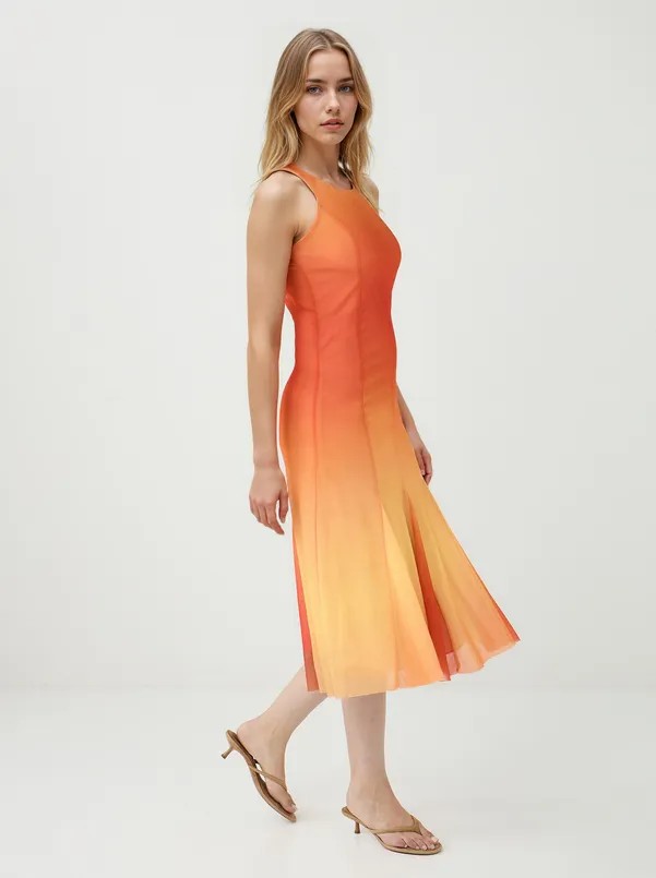 Orange collarless dress