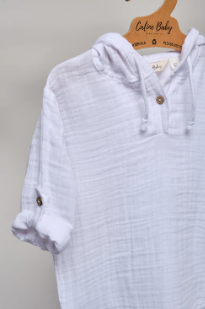 2-Layer Muslin Unisex Baby Shirt - White