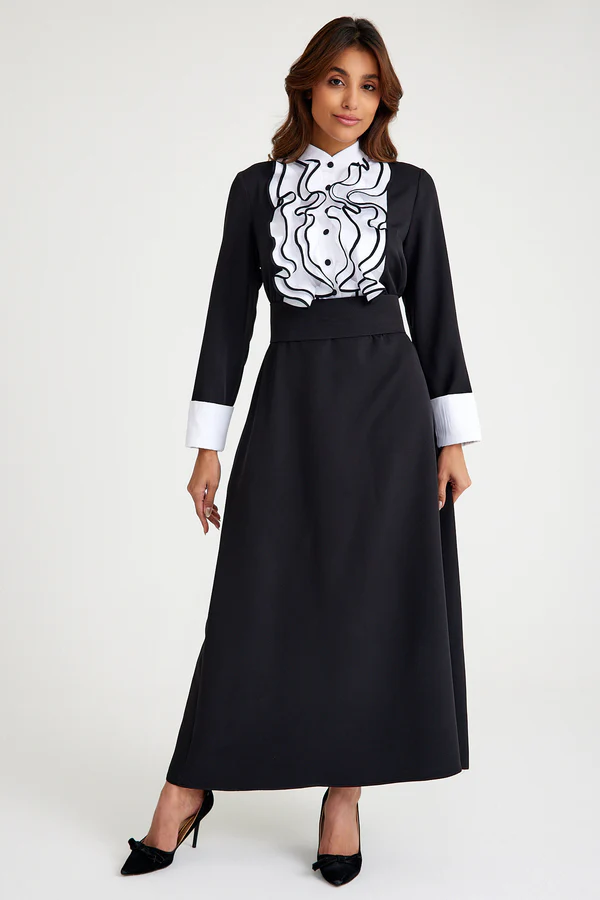 Bella Collar Detailed Evening Dress Black